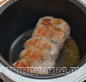 Куриная колбаса с грибами в мультиварке, приготовление, шаг 7